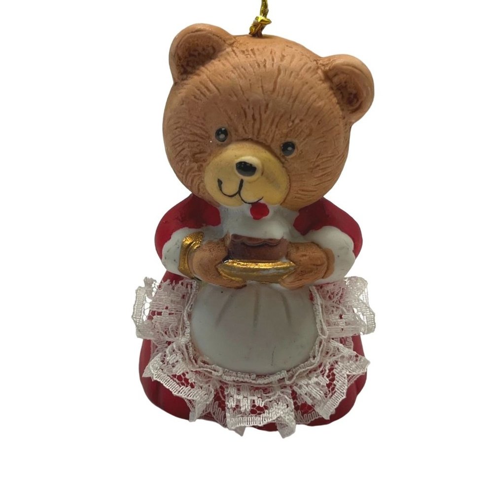 Vintage Lil Chimers Christmas Bear Ornament Bell Jasco Mrs Claus 3" Tall